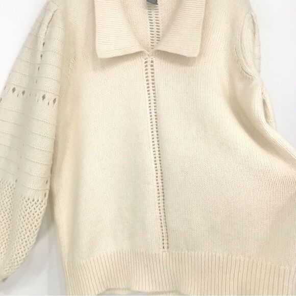 Design 365 Cream Cozy Puff Sleeve Collared Pullover Thick Knit Sweater - Picture 6 of 16